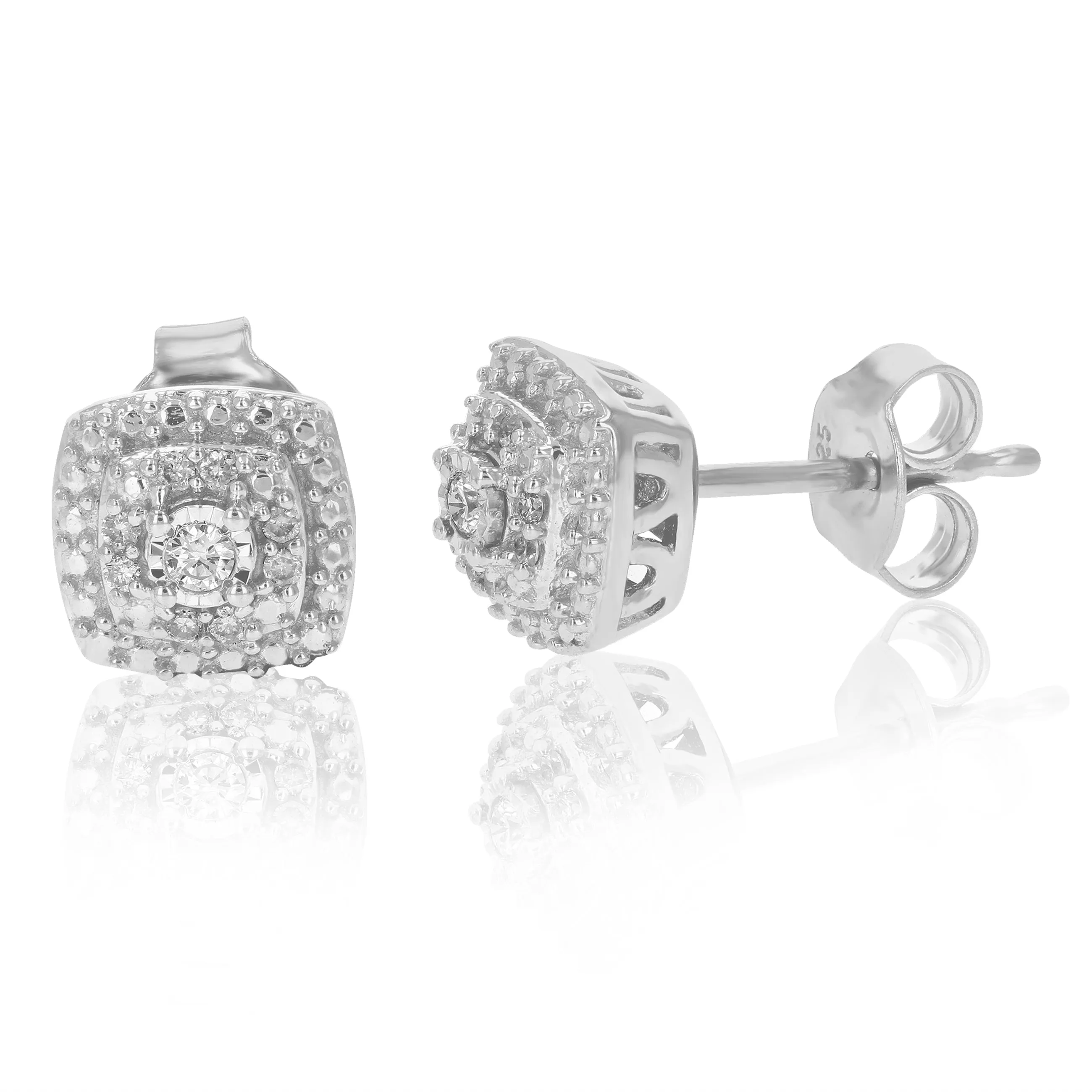 1/10 cttw Cushion Cluster Stud Earrings in Sterling Silver