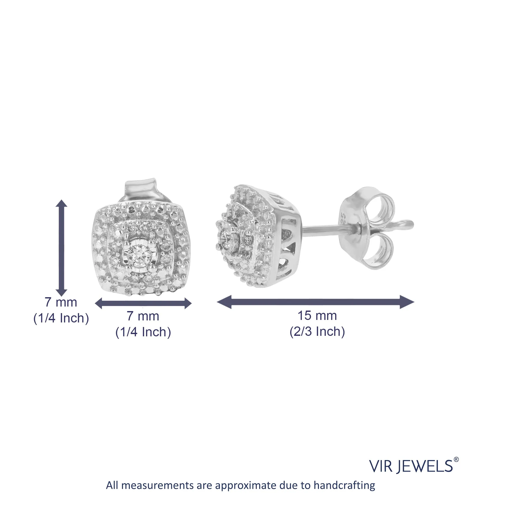 1/10 cttw Cushion Cluster Stud Earrings in Sterling Silver