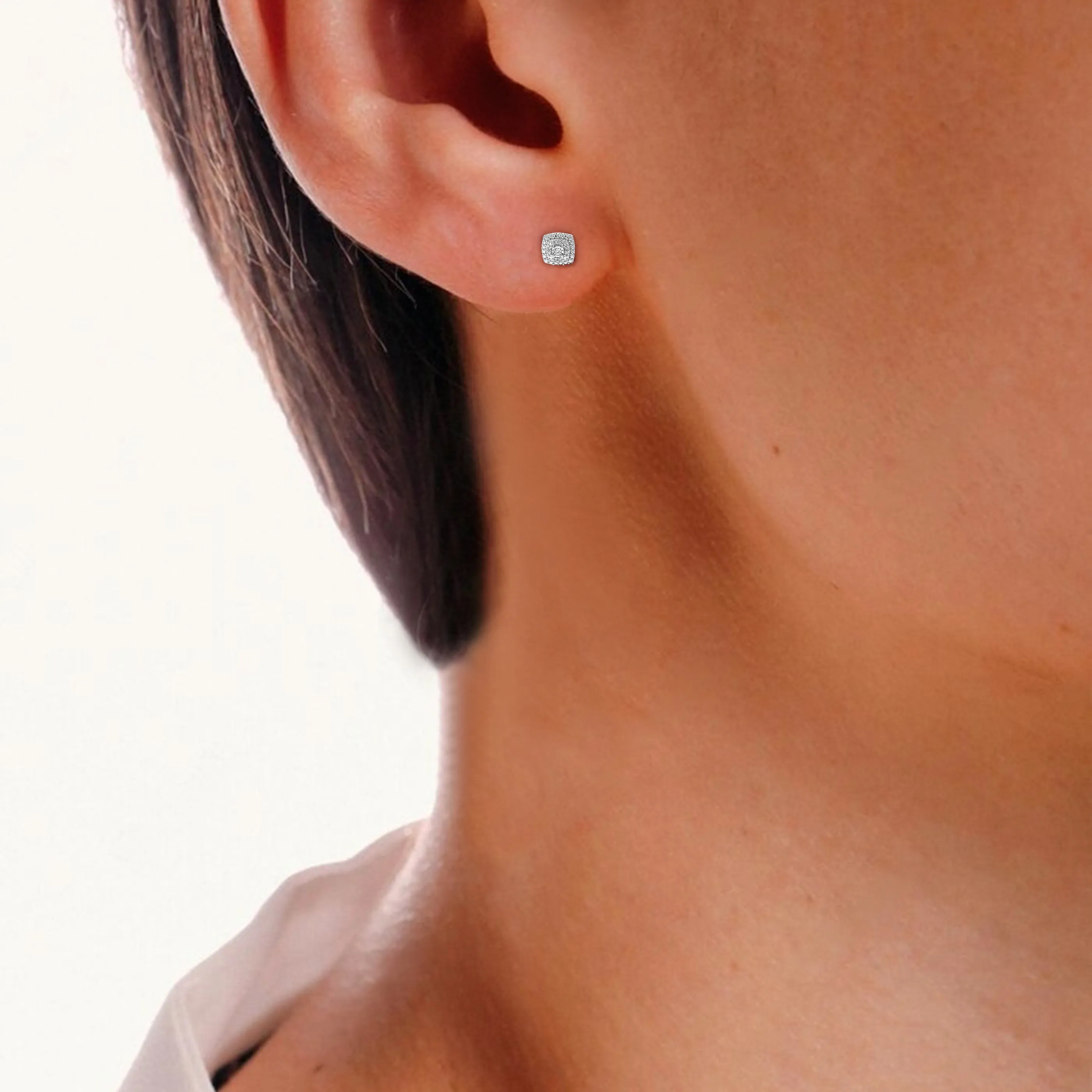 1/10 cttw Cushion Cluster Stud Earrings in Sterling Silver