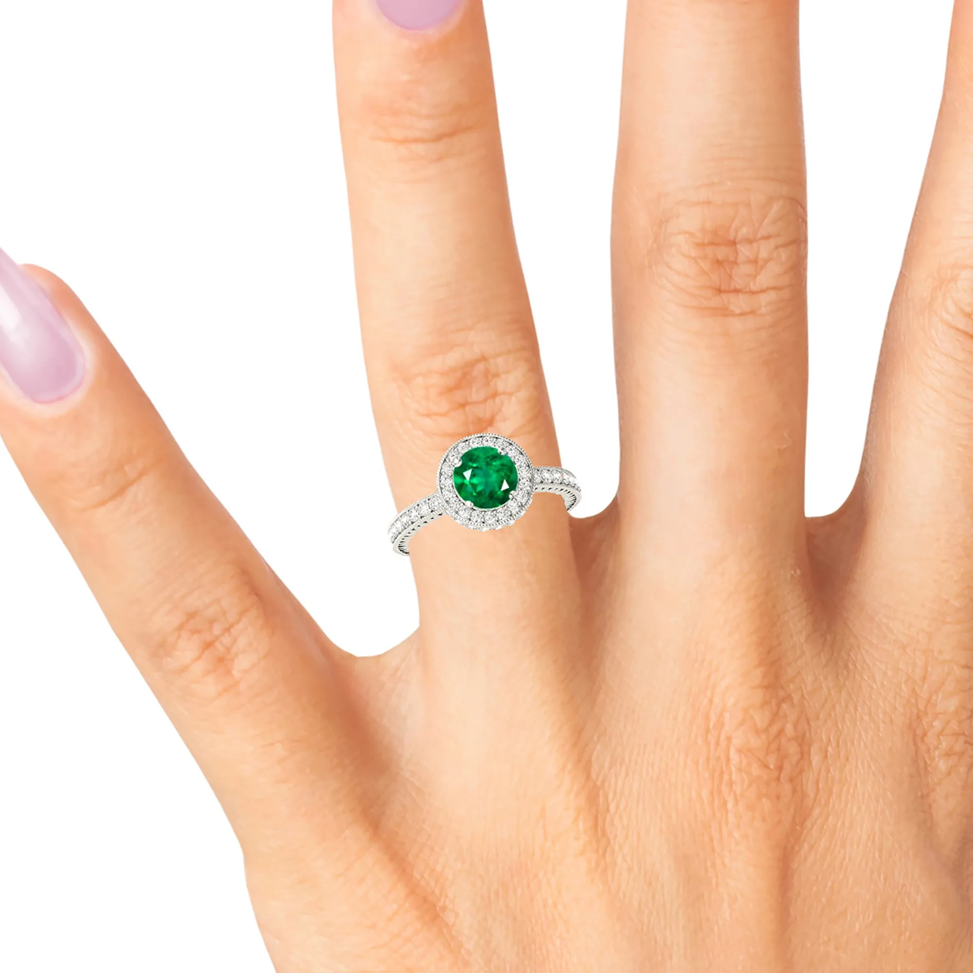1.15 ct. Genuine Emerald and 0.50 ctw. Diamond Halo Gemstone Ring