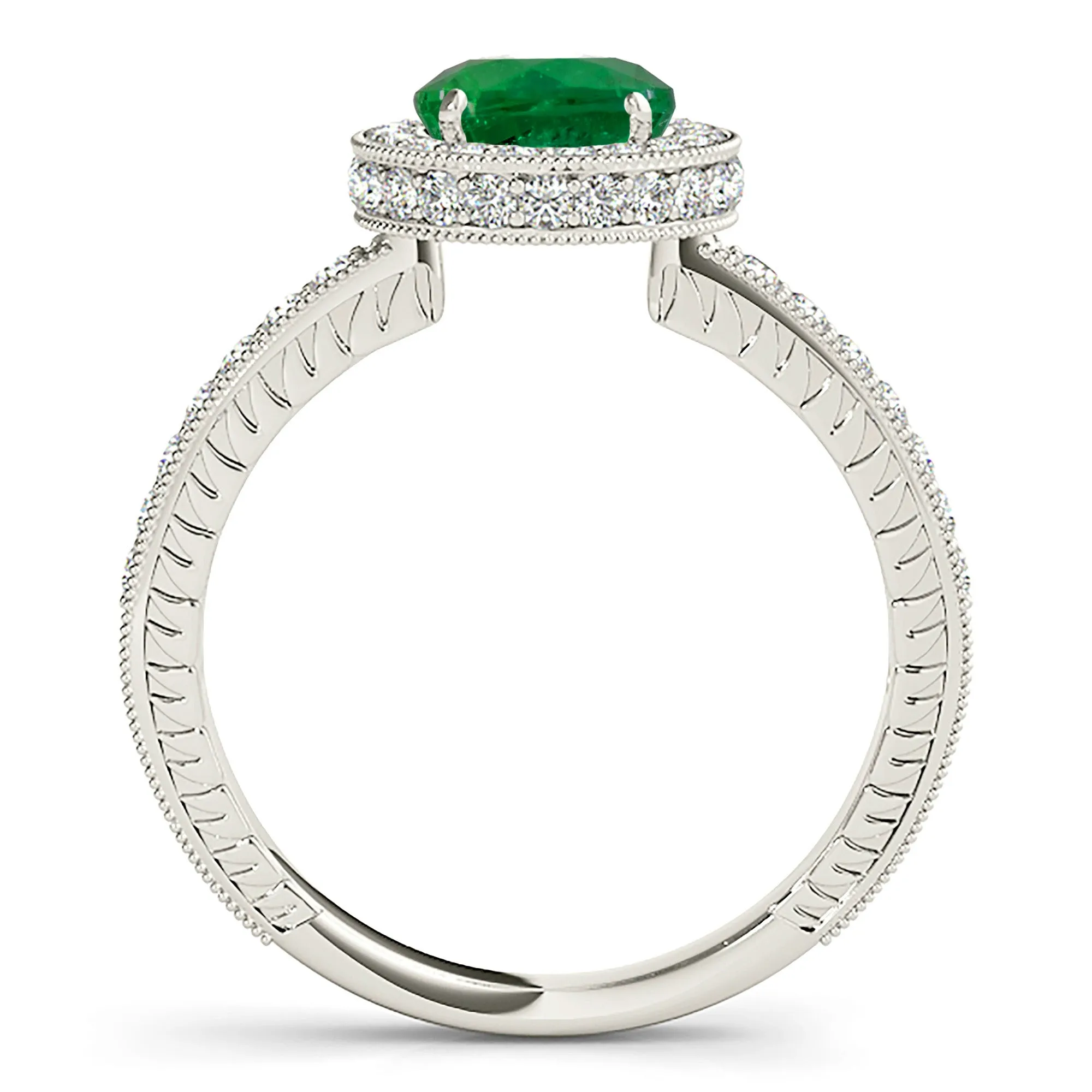 1.15 ct. Genuine Emerald and 0.50 ctw. Diamond Halo Gemstone Ring