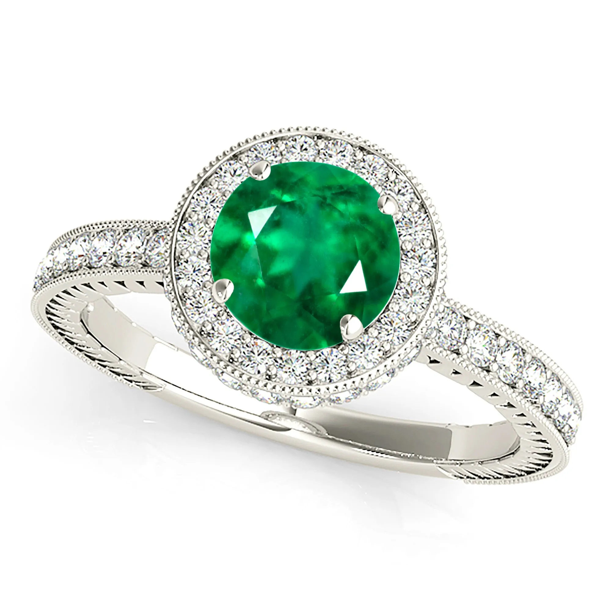 1.15 ct. Genuine Emerald and 0.50 ctw. Diamond Halo Gemstone Ring