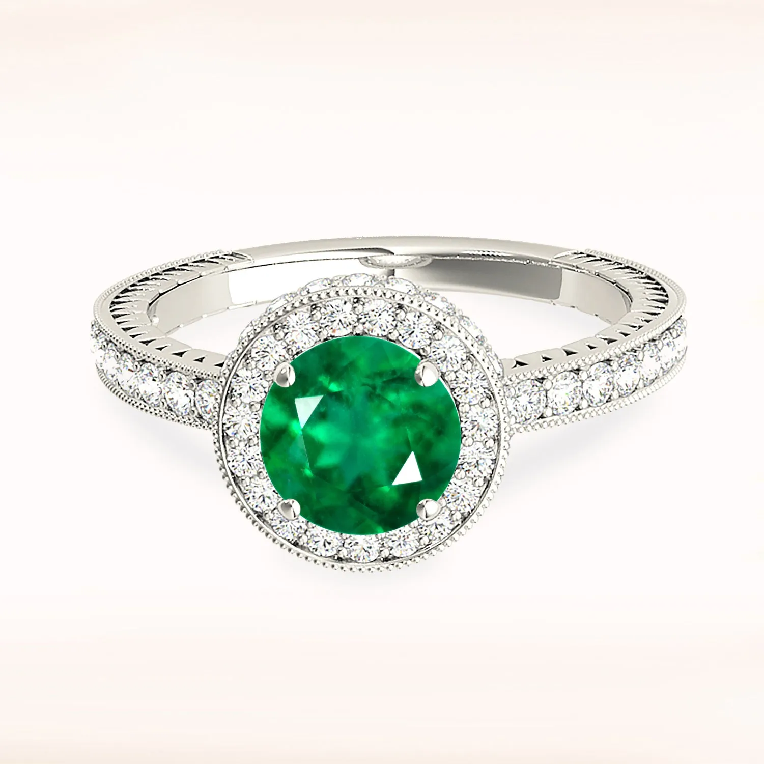 1.15 ct. Genuine Emerald and 0.50 ctw. Diamond Halo Gemstone Ring
