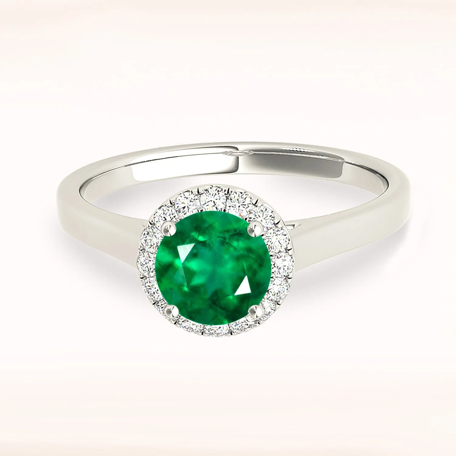 1.15 ct. Genuine Emerald Ring With Halo And Solid Gold Shank