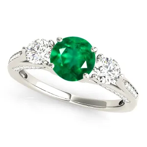 1.15 ct. Genuine Emerald Three Stone Ring With Diamonds
