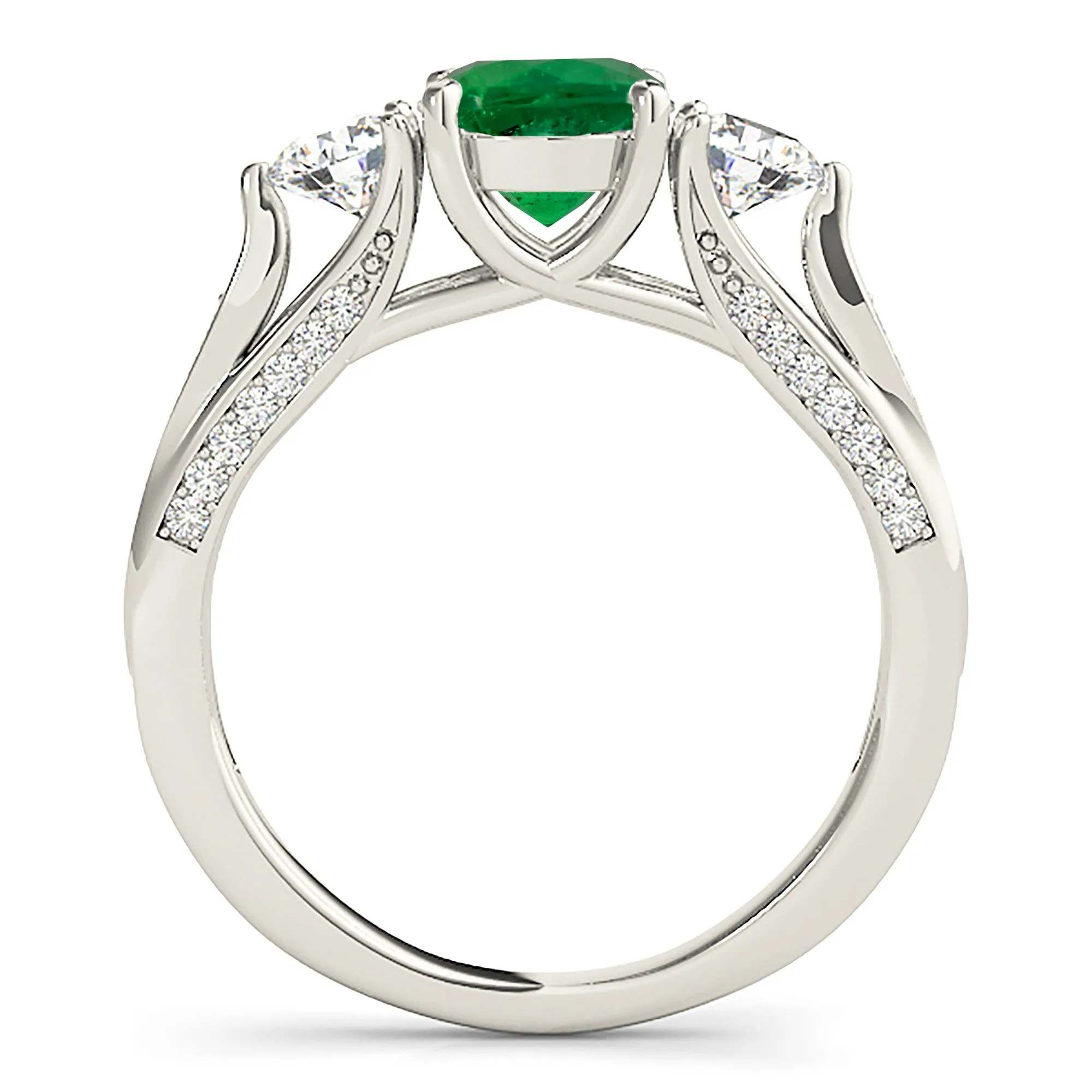 1.15 ct. Genuine Emerald Three Stone Ring With Diamonds