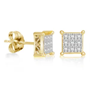 1/2 CTW Natural Diamond Cluster Stud Earrings in 14KT Yellow Gold