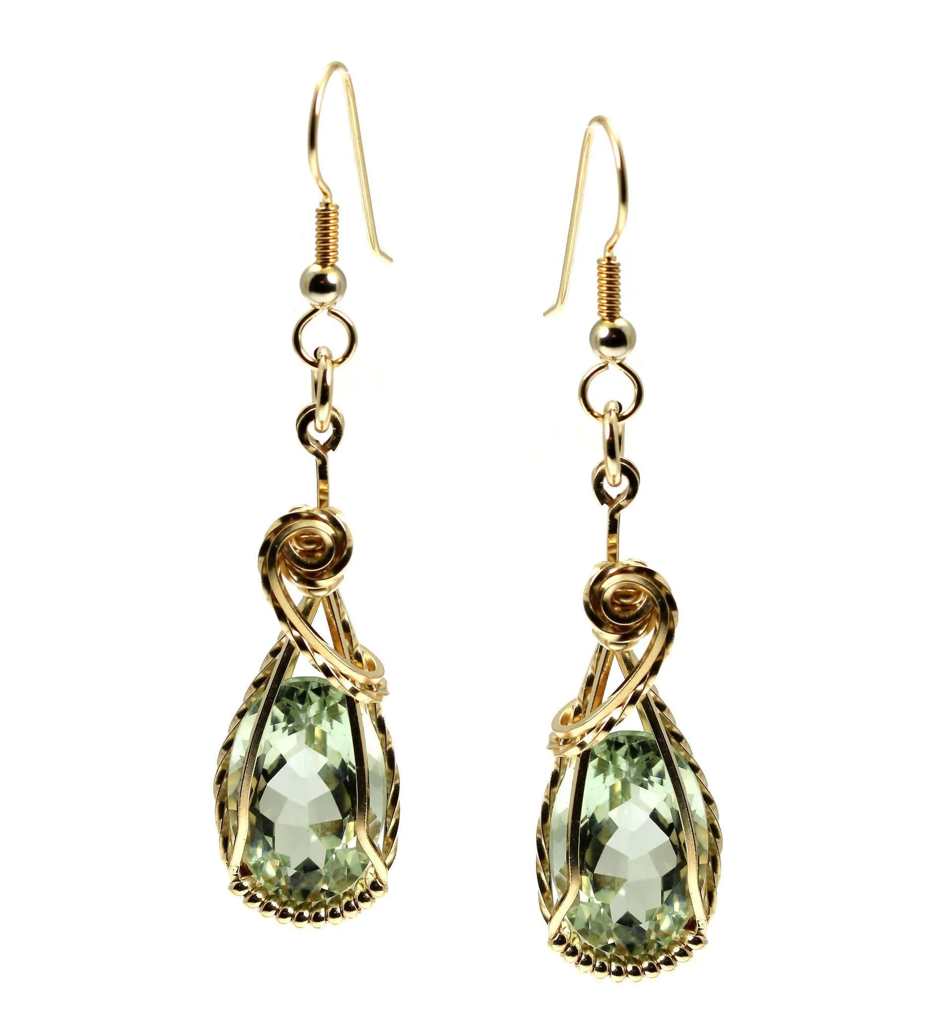 13 CT Brilliant Cut Green Amethyst 14K Gold-filled Earrings