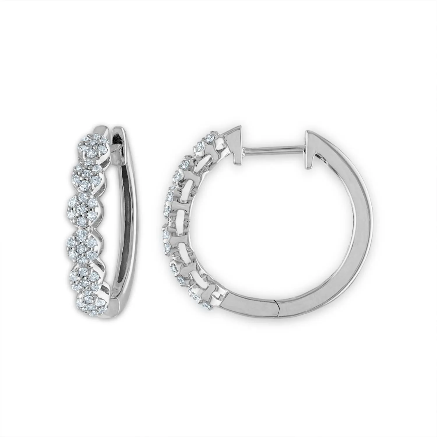 1/3 CTW Natural Diamond Cluster Hoop Earrings in 10KT White Gold
