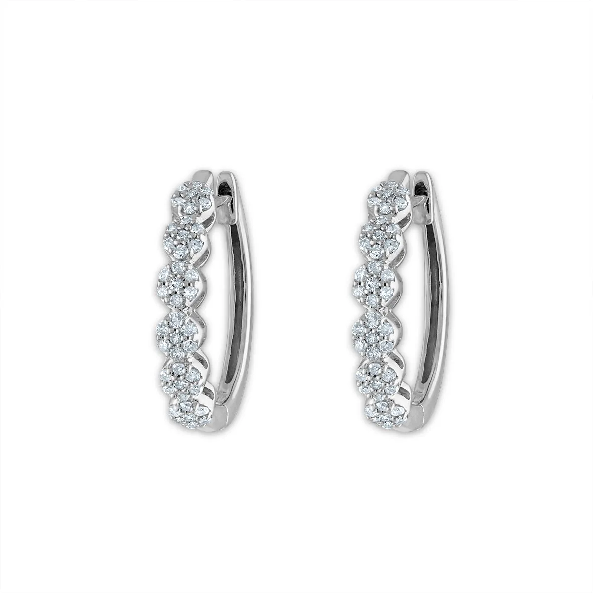 1/3 CTW Natural Diamond Cluster Hoop Earrings in 10KT White Gold