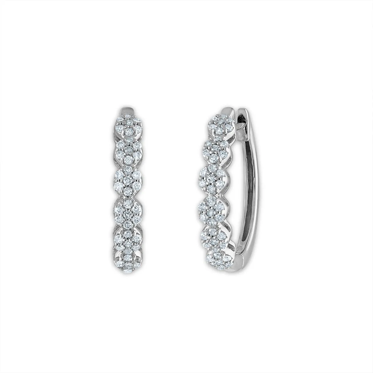 1/3 CTW Natural Diamond Cluster Hoop Earrings in 10KT White Gold