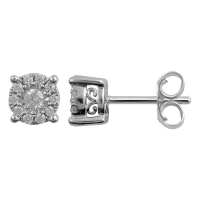 1/3 CTW Natural Diamond Cluster Stud Earrings in 10KT White Gold