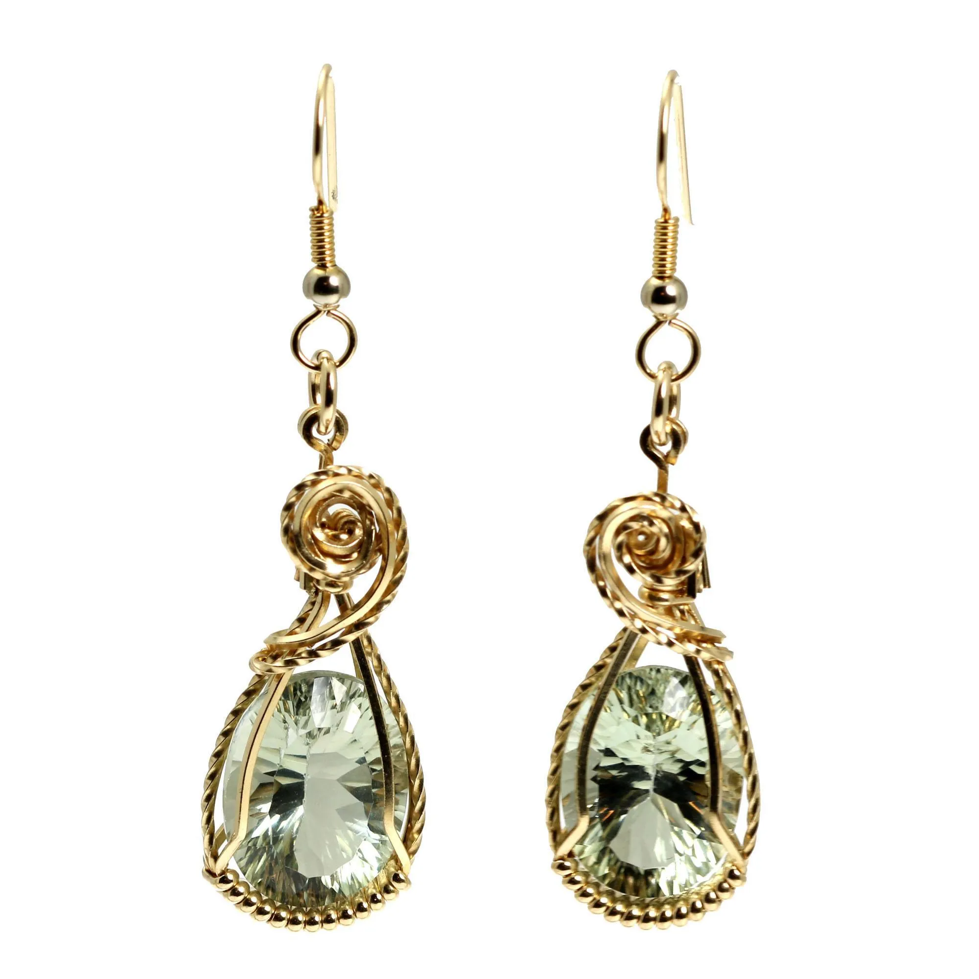 13.5 CT Brilliant Cut Green Amethyst 14K Gold-filled Earrings