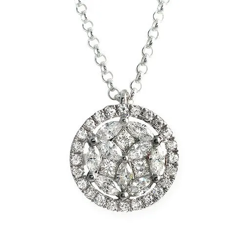 1.38ct Marquise, Princess and Round Cut Diamond Pendant Necklace, 18k White Gold