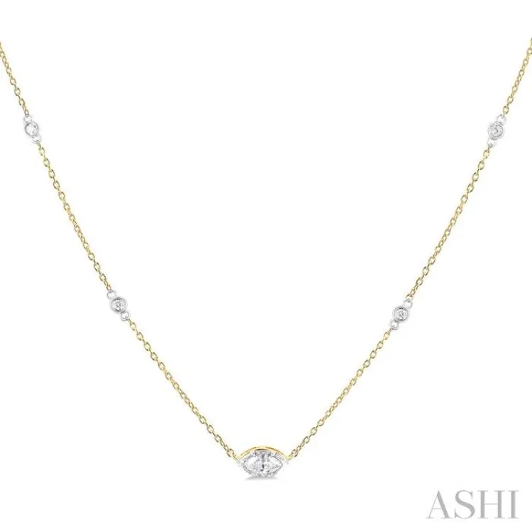 1/4 ctw Marquise and Bezel Set Round Cut Diamond Station Necklace in 14K Yellow and White Gold