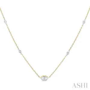 1/4 ctw Marquise and Bezel Set Round Cut Diamond Station Necklace in 14K Yellow and White Gold
