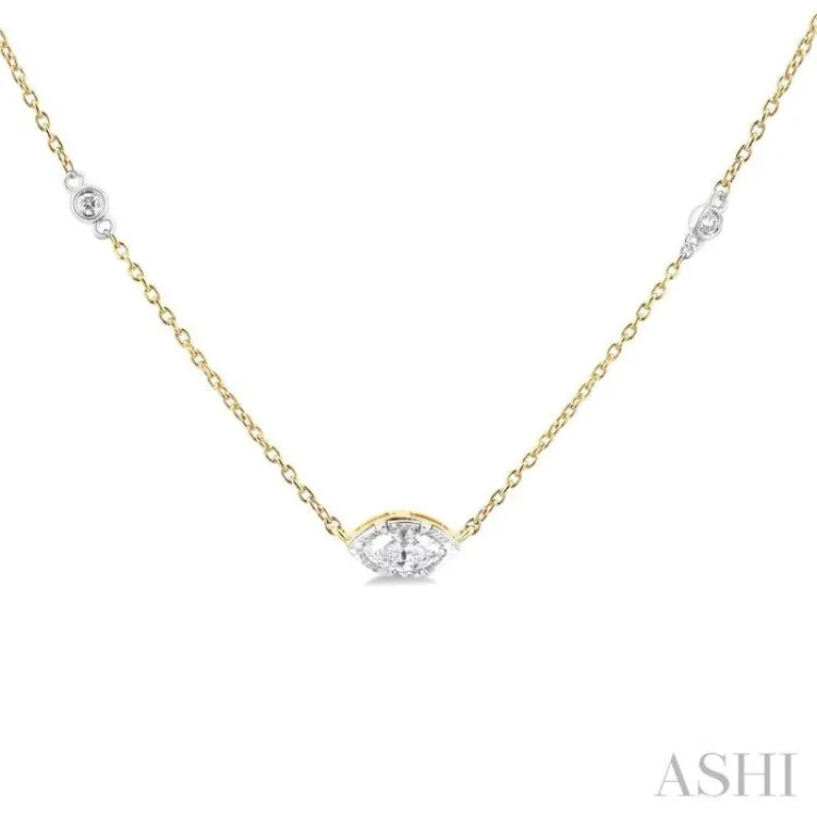 1/4 ctw Marquise and Bezel Set Round Cut Diamond Station Necklace in 14K Yellow and White Gold