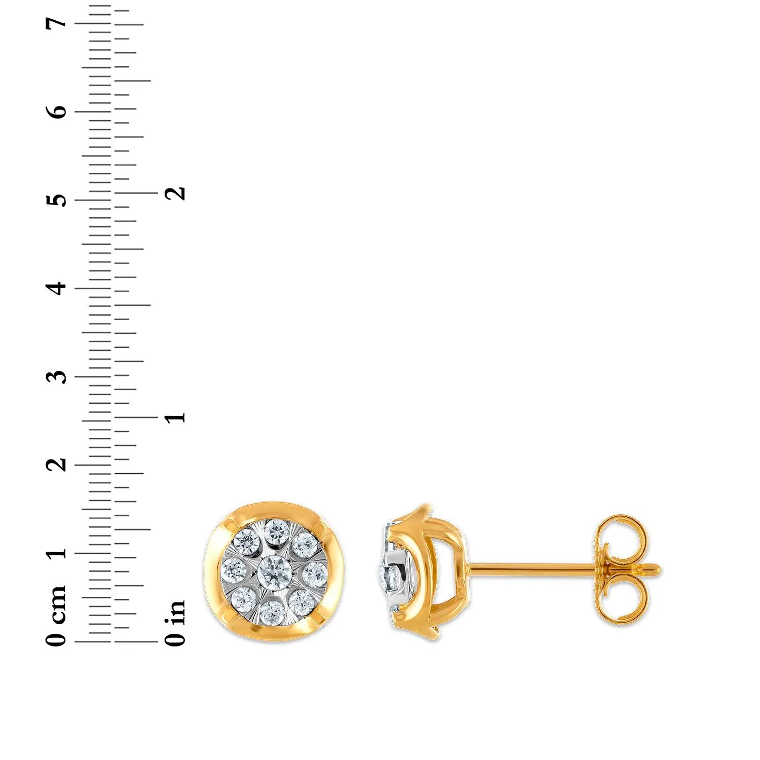 1/4 CTW Natural Diamond Cluster Stud Earrings in 10KT White and Yellow Gold