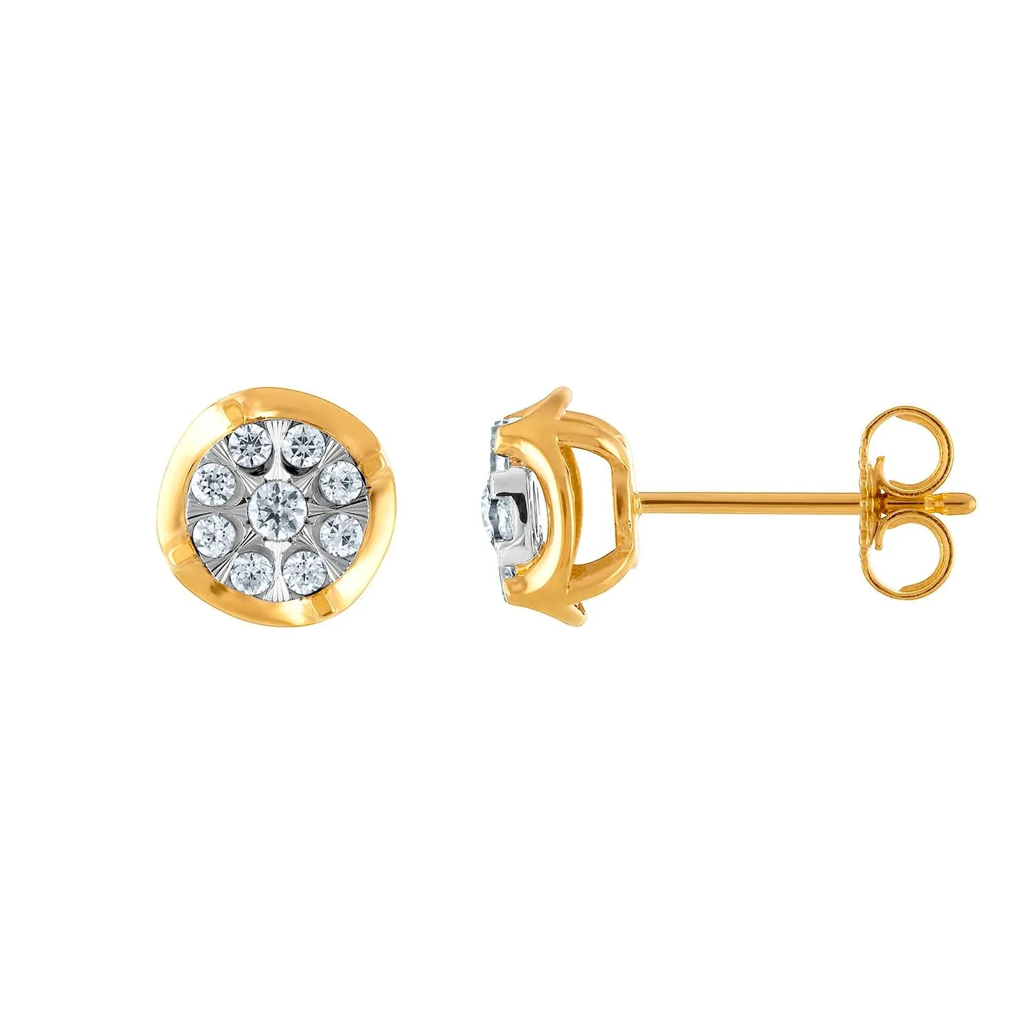 1/4 CTW Natural Diamond Cluster Stud Earrings in 10KT White and Yellow Gold