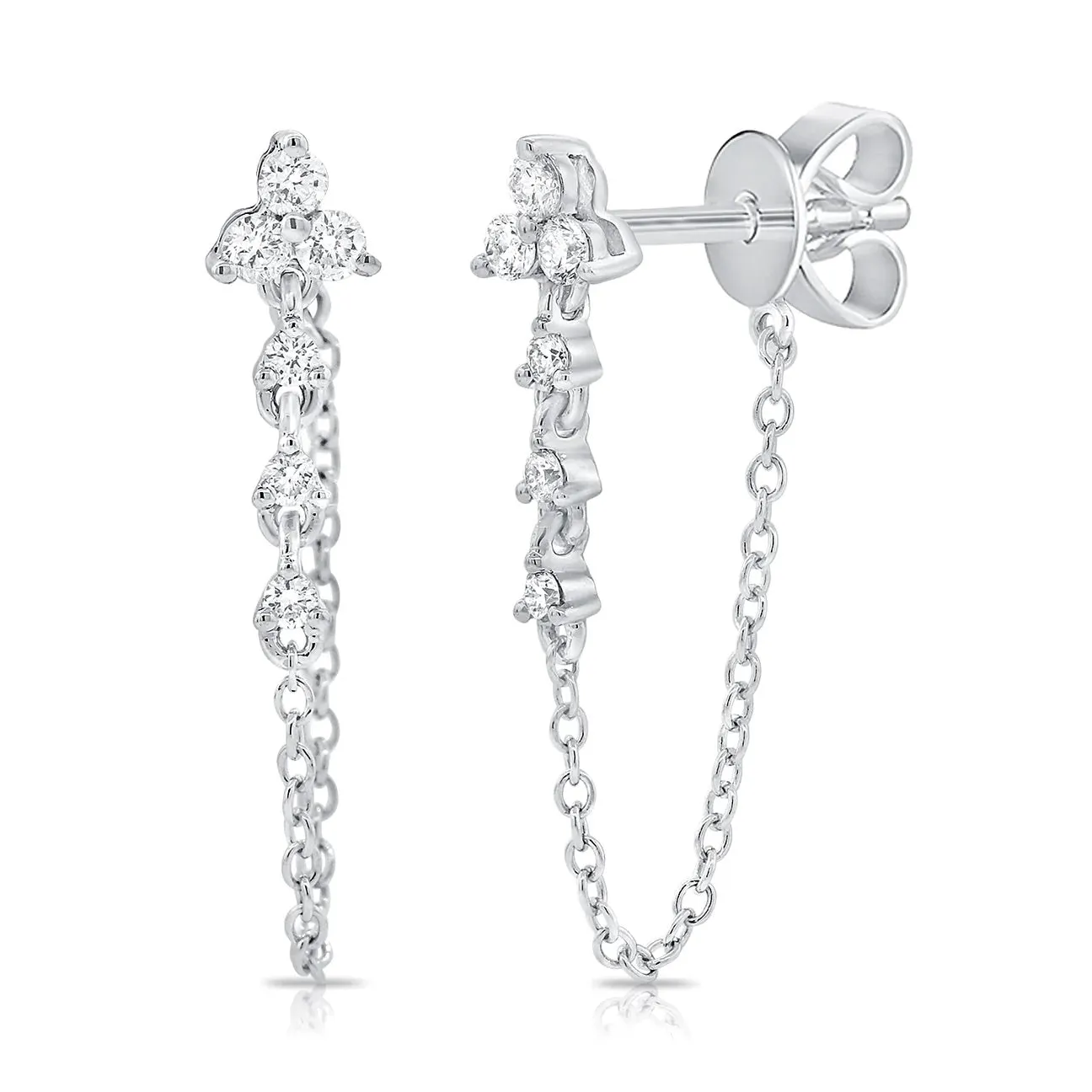 14 K Gold Diamond Cluster Chain Earrings