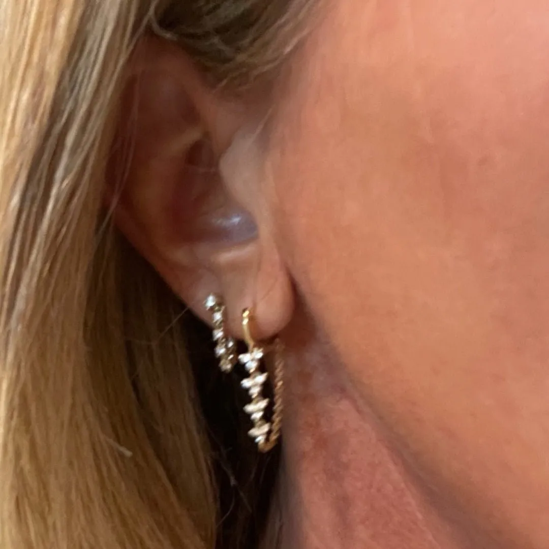 14 K Gold Diamond Cluster Chain Earrings