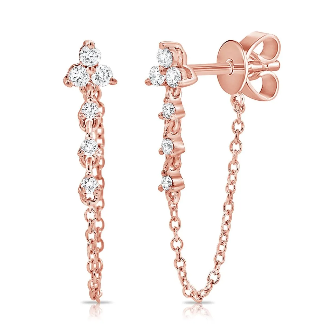 14 K Gold Diamond Cluster Chain Earrings
