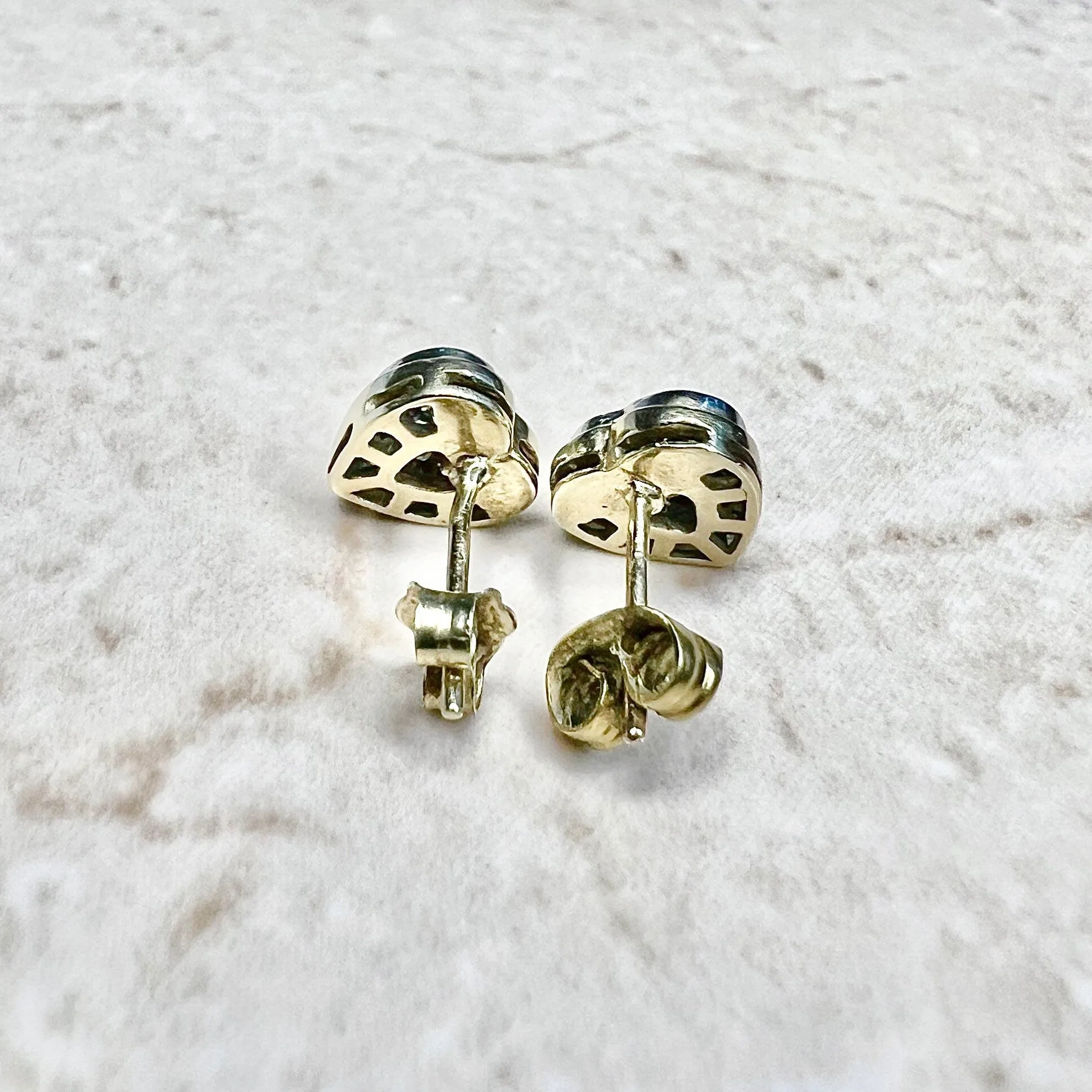 14 Karat Two-Tone Gold 0.65 Carat Diamond Heart Cluster Stud Earrings