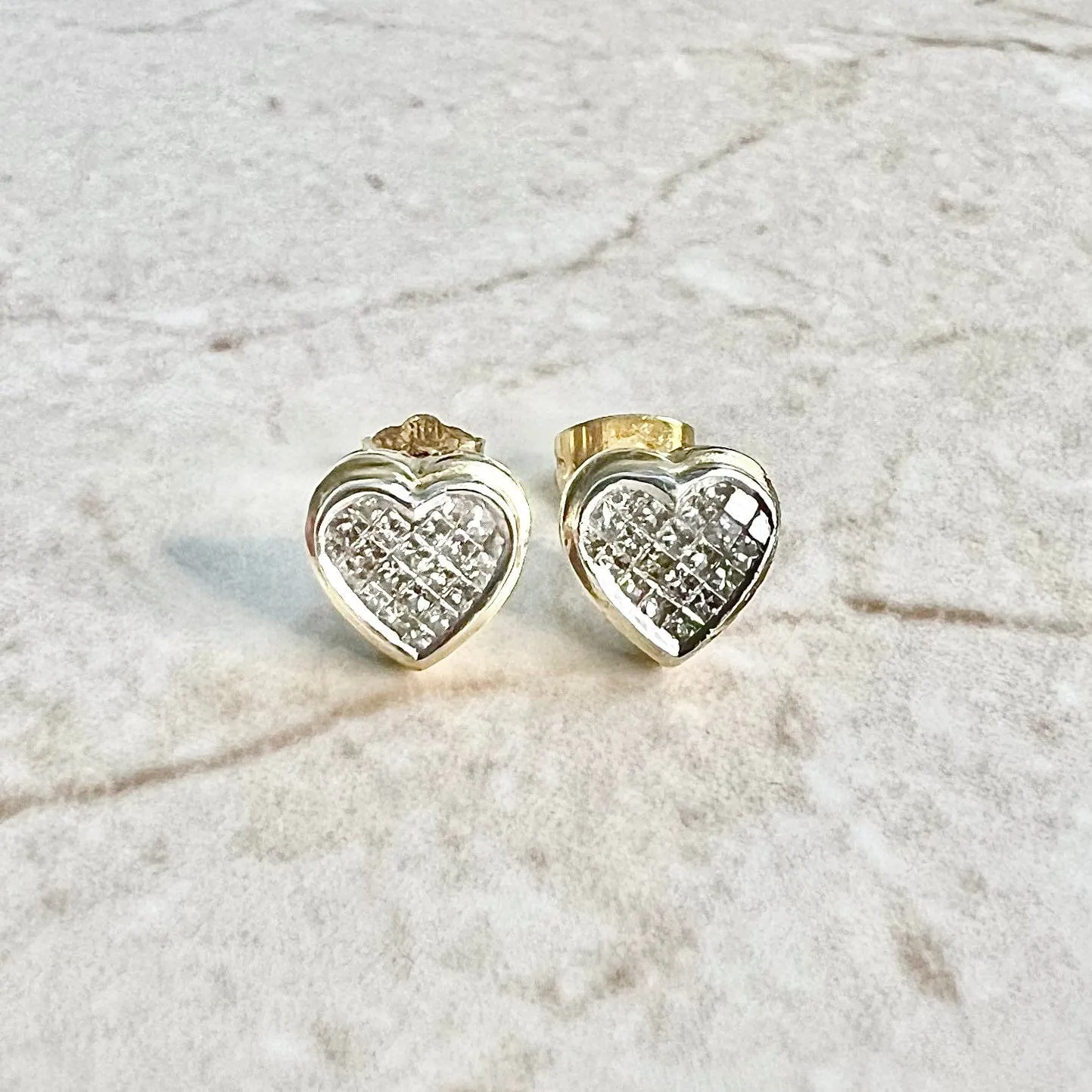 14 Karat Two-Tone Gold 0.65 Carat Diamond Heart Cluster Stud Earrings