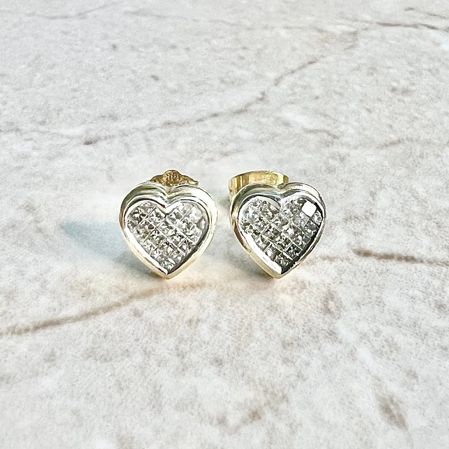 14 Karat Two-Tone Gold 0.65 Carat Diamond Heart Cluster Stud Earrings