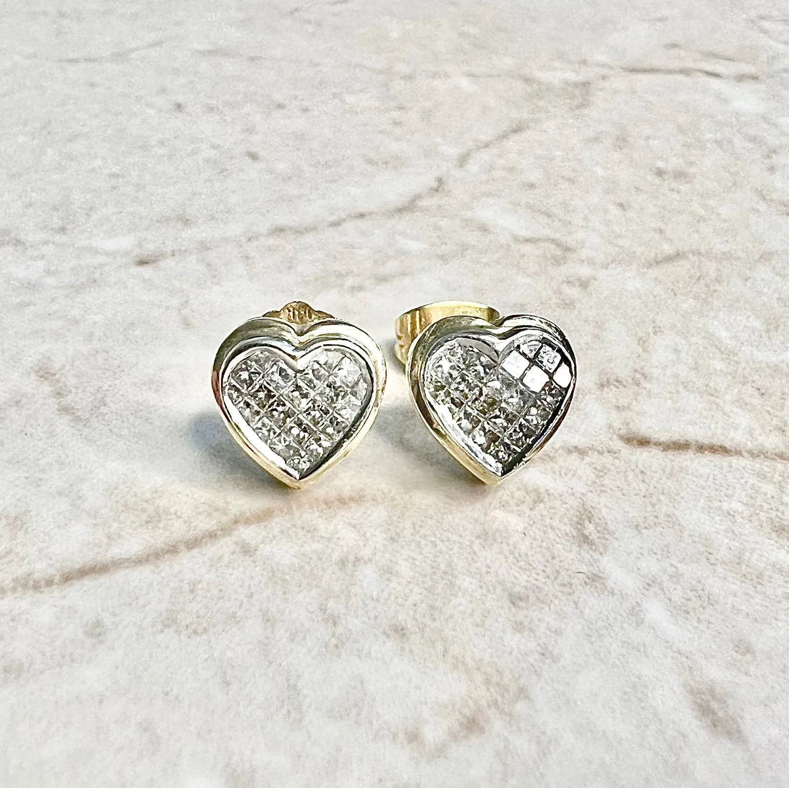 14 Karat Two-Tone Gold 0.65 Carat Diamond Heart Cluster Stud Earrings