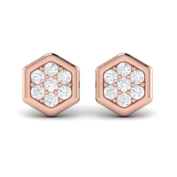 14 KT Rose Gold Diamond Cluster Honeycomb Stud Earrings
