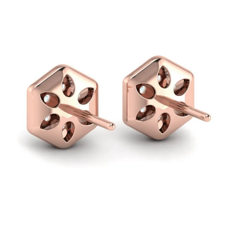 14 KT Rose Gold Diamond Cluster Honeycomb Stud Earrings