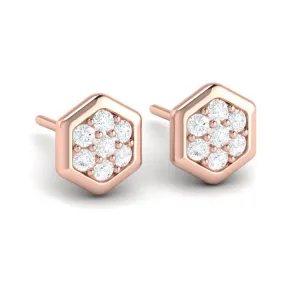 14 KT Rose Gold Diamond Cluster Honeycomb Stud Earrings