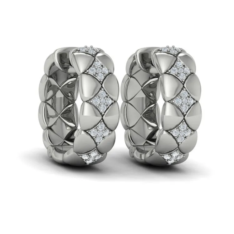 14 KT White Gold Diamond Cluster Barrel Earrings