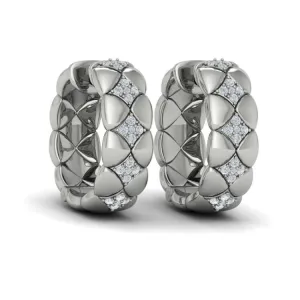 14 KT White Gold Diamond Cluster Barrel Earrings