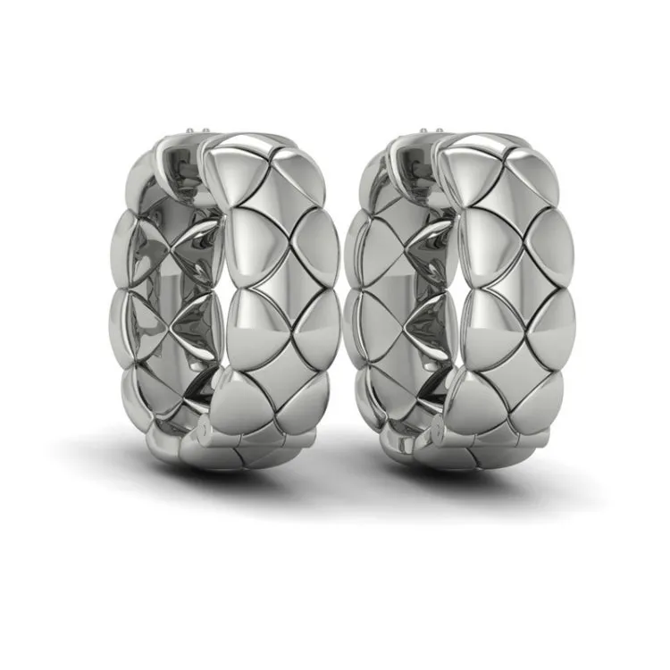 14 KT White Gold Diamond Cluster Barrel Earrings
