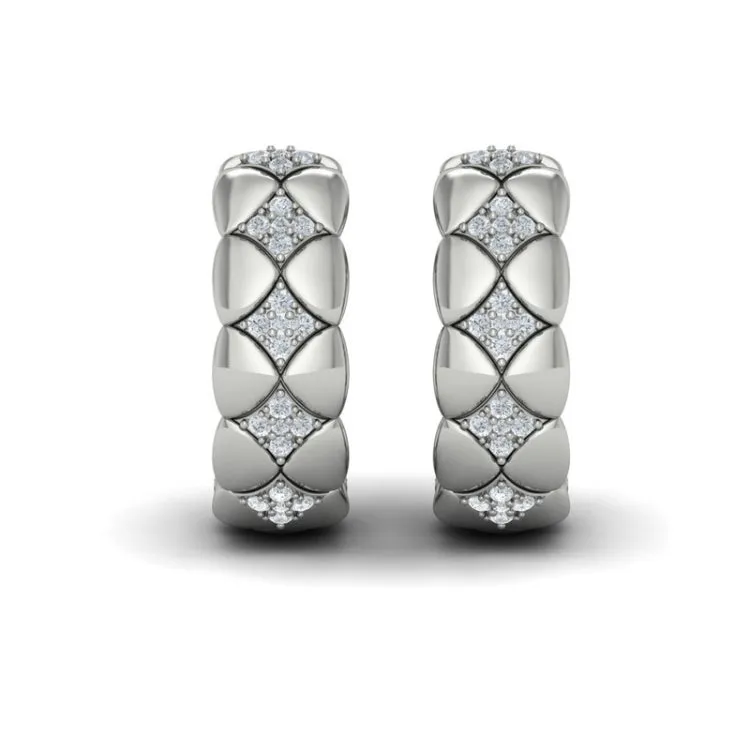 14 KT White Gold Diamond Cluster Barrel Earrings