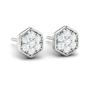 14 KT White Gold Diamond Cluster Honeycomb Stud Earrings