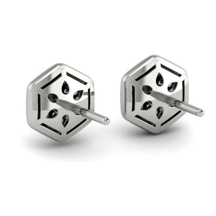 14 KT White Gold Diamond Cluster Honeycomb Stud Earrings