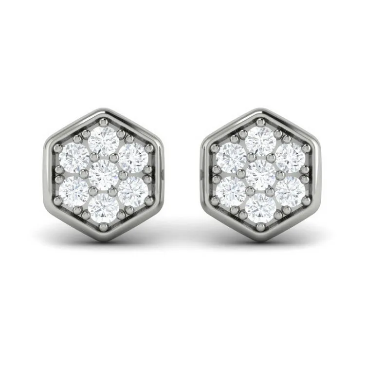 14 KT White Gold Diamond Cluster Honeycomb Stud Earrings