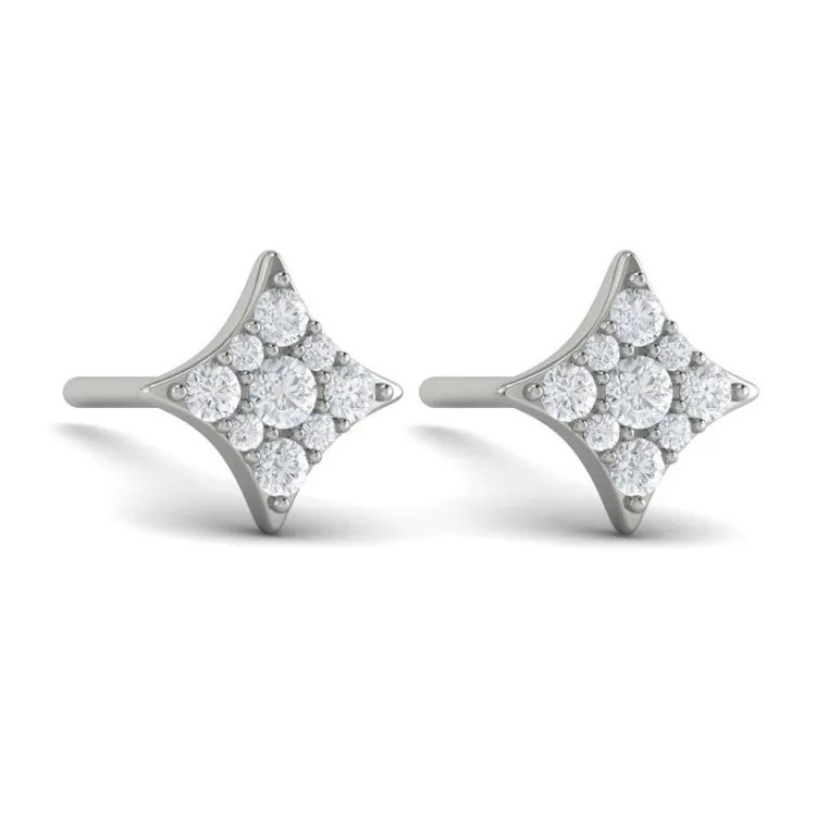 14 KT White Gold Diamond Cluster Star Stud Earrings