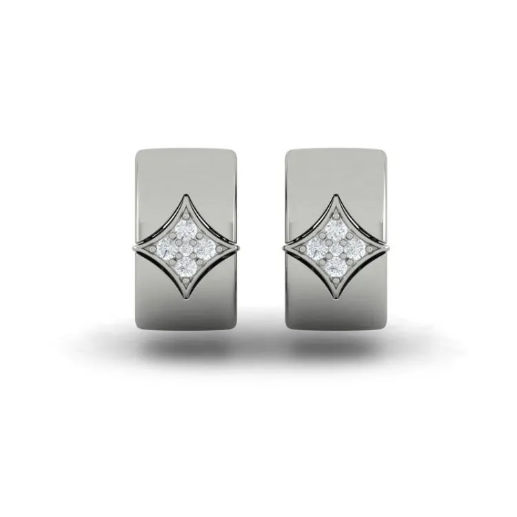14 KT White Gold Diamond Cluster Vlora Star Huggie Hoop Earrings