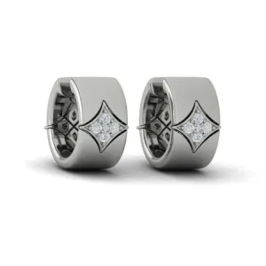 14 KT White Gold Diamond Cluster Vlora Star Huggie Hoop Earrings