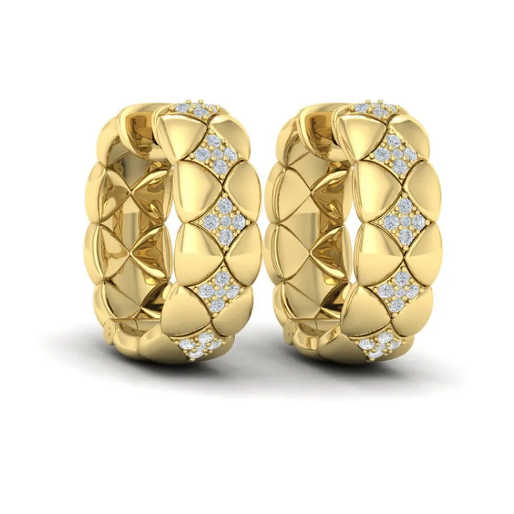 14 KT Yellow Gold Diamond Cluster Barrel Earrings