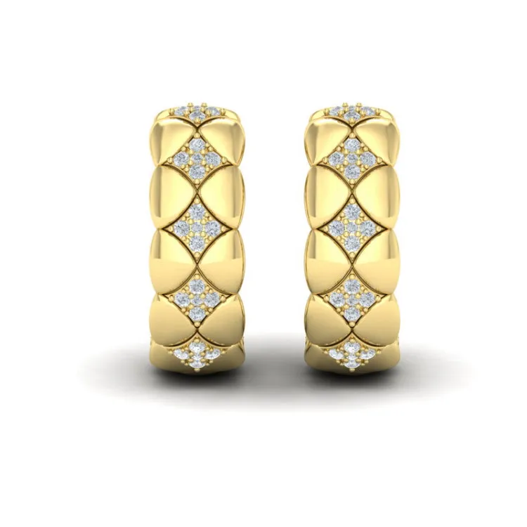 14 KT Yellow Gold Diamond Cluster Barrel Earrings