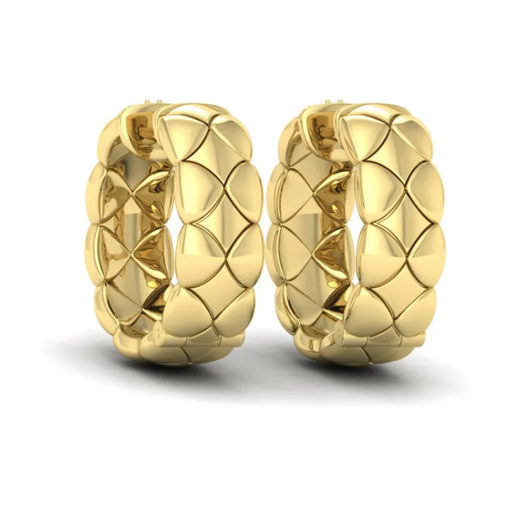 14 KT Yellow Gold Diamond Cluster Barrel Earrings
