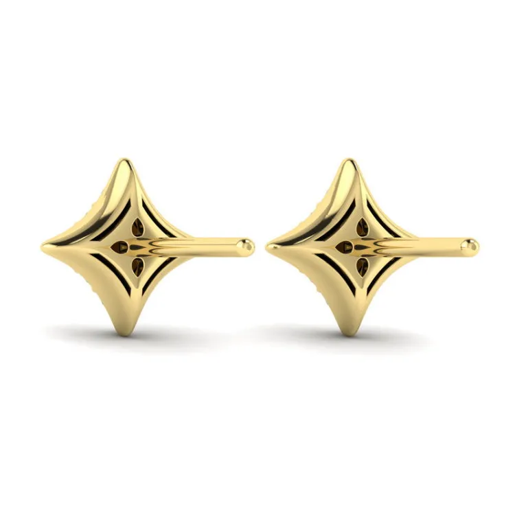 14 KT Yellow Gold Diamond Cluster Star Stud Earrings