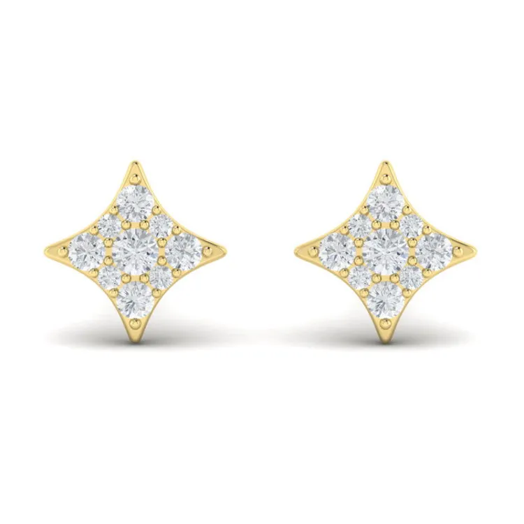 14 KT Yellow Gold Diamond Cluster Star Stud Earrings