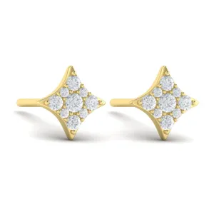 14 KT Yellow Gold Diamond Cluster Star Stud Earrings