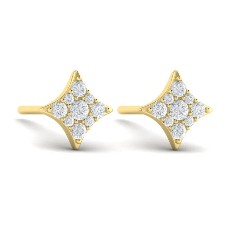 14 KT Yellow Gold Diamond Cluster Star Stud Earrings